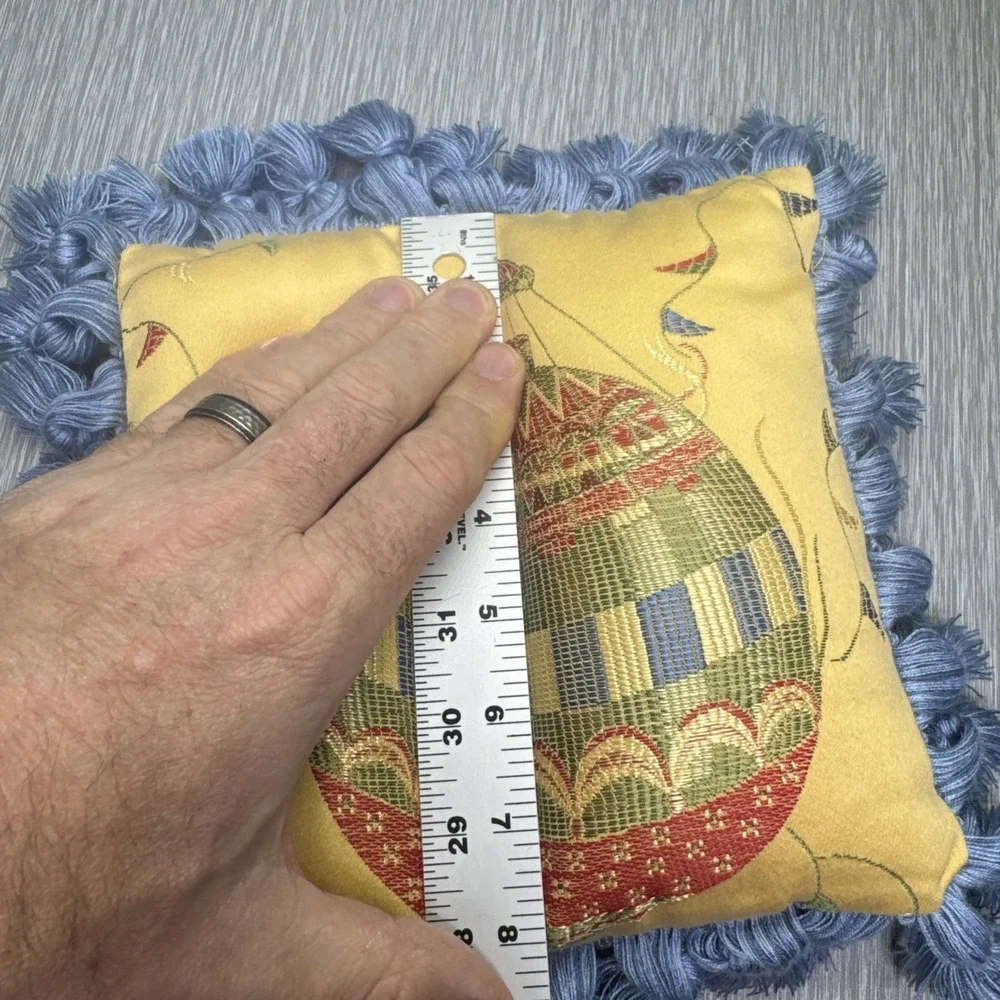 Embroidered‎ Decorative Throw Pillow Whimsical Hot Air Balloon Tassel Fringe